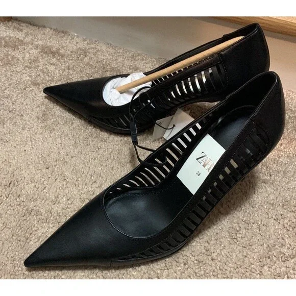 ZARA CUT OUT STILETTO HEELS BLACK SIZE 7.5 - Picture 6 of 7